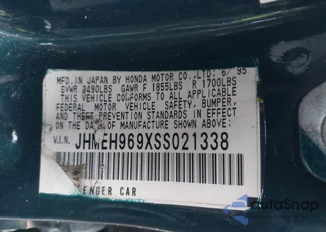 1995 Honda Civic Ex из США, поврежденный, VIN JHMEH969XSS021338